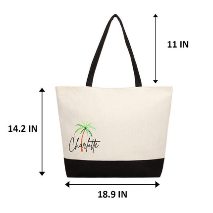 Personalized Bundle For Her Beach Tote Makeup Bag Mirror Travel Pouch Custom Gift Organizer Accessories Beach Design