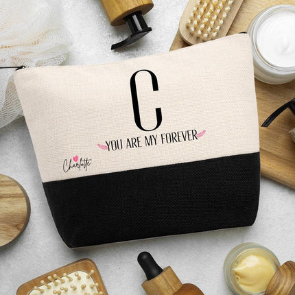 Personalized Bundle For Her Beach Tote Makeup Bag Mirror Travel Pouch Custom Gift Organizer Accessories You Are My Forever Design