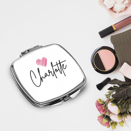 Personalized Bundle For Her Beach Tote Makeup Bag Mirror Travel Pouch Custom Gift Organizer Accessories Name And Heart