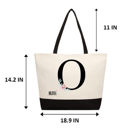 Personalized Bundle For Her Beach Tote Makeup Bag Mirror Travel Pouch Custom Gift Organizer Accessories Initial With Flower