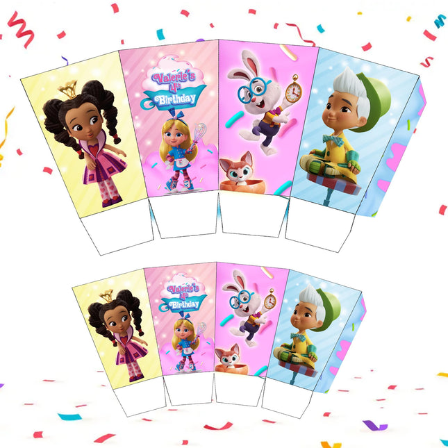 Alice Bakery Popcorn Box for Birthday Party Candy Snack Favor - Digital and physical Options