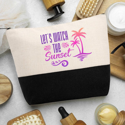 Personalized Makeup Bag Custom Travel Organizer Cosmetic Pouch for Women Toiletry Bag Accessories Storage Gift Sunset