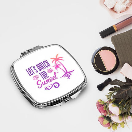 Personalized Bundle For Her Beach Tote Makeup Bag Mirror Travel Pouch Custom Gift Organizer Accessories Sunset