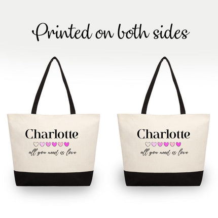 Personalized Large Canvas Tote Custom Beach Shopping Travel Bag Reusable Gift for Women Accessories Organizer All You Need Is Love Design