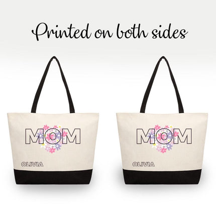 Personalized Large Canvas Tote Custom Beach Shopping Travel Bag Reusable Gift for Women Accessories Organizer Mom Design