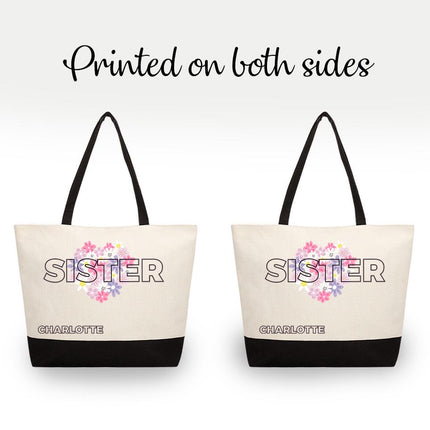 Personalized Large Canvas Tote Custom Beach Shopping Travel Bag Reusable Gift for Women Accessories Organizer Sister Sis Design