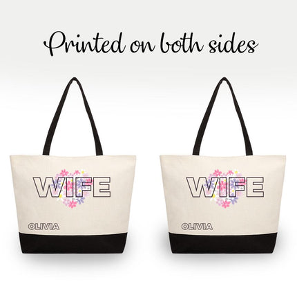Personalized Large Canvas Tote Custom Beach Shopping Travel Bag Reusable Gift for Women Accessories Organizer Wife Design