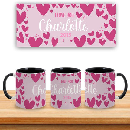 Personalized Large Coffee Mug 15oz Custom Matte Finish Gift for Men Women Work Office Home Pink Hearts