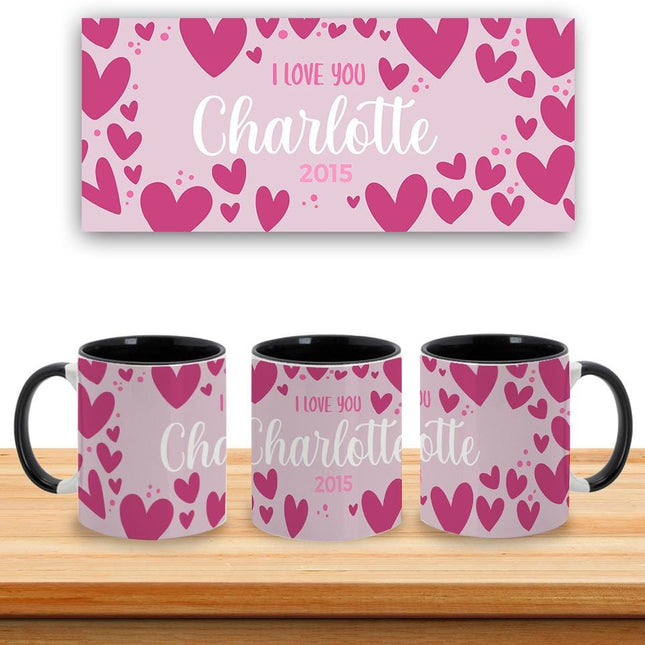 Personalized Large Coffee Mug 15oz Custom Matte Finish Gift for Men Women Work Office Home Pink Hearts