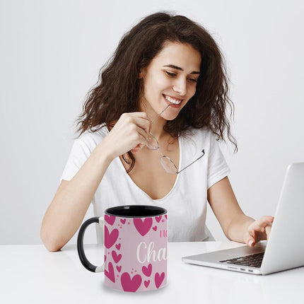 Personalized Large Coffee Mug 15oz Custom Matte Finish Gift for Men Women Work Office Home Pink Hearts