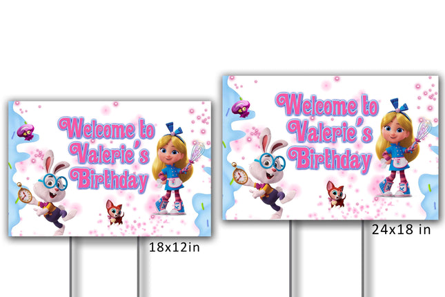 Alice Bakery Yard Sign for Birthday Party Decor Weatherproof Stake Included