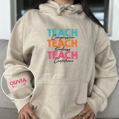 Adult Hoodie Sweatshirt Cozy Pullover Fleece Winter Outfit Gift for Her Teach Compassion Kindness Confidence