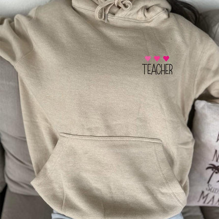 Adult Hoodie Sweatshirt Cozy Pullover Fleece Winter Outfit Gift for Her Teacher Hearts