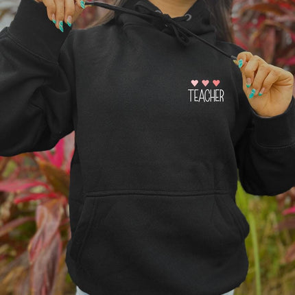 Adult Hoodie Sweatshirt Cozy Pullover Fleece Winter Outfit Gift for Her Teacher Hearts