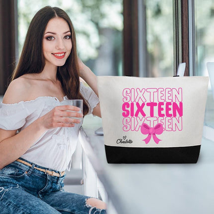 Personalized Large Canvas Tote Custom Beach Shopping Travel Bag Reusable Gift for Women Accessories Organizer Sixteen