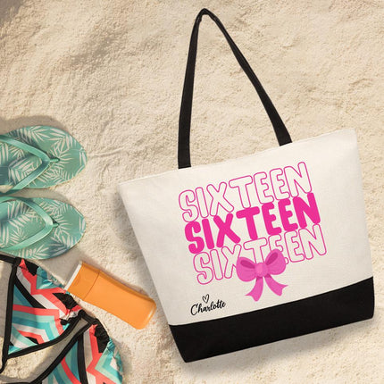 Personalized Large Canvas Tote Custom Beach Shopping Travel Bag Reusable Gift for Women Accessories Organizer Sixteen