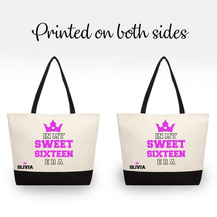 Personalized Large Canvas Tote Custom Beach Shopping Travel Bag Reusable Gift for Women Accessories Organizer In My Sweet Sixteen Era Purple