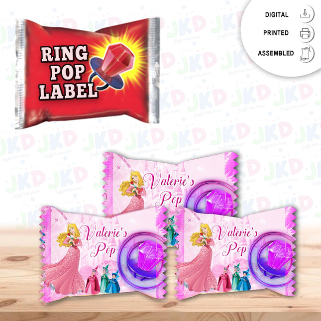 Sleeping Beauty Ring Pop Label Sticker for Birthday Party Candy Favor - Digital, Stickers or Finished Options