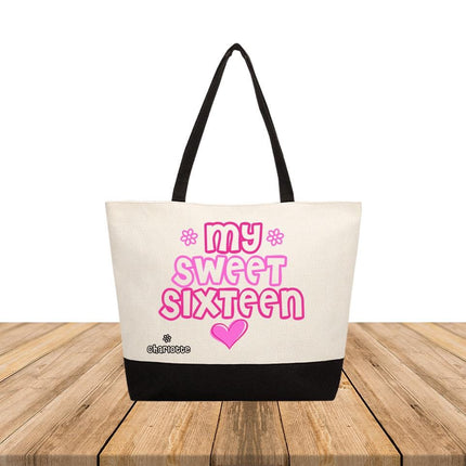 Personalized Large Canvas Tote Custom Beach Shopping Travel Bag Reusable Gift for Women Accessories Organizer My Sweet Sixteen