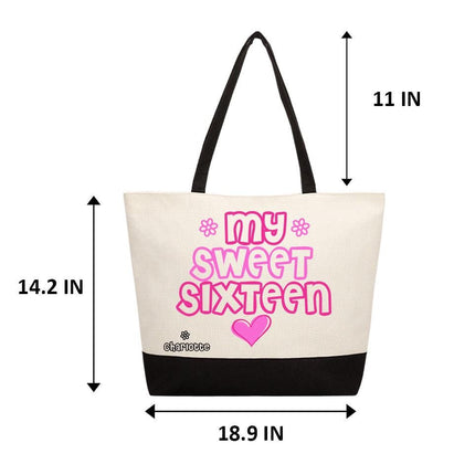 Personalized Large Canvas Tote Custom Beach Shopping Travel Bag Reusable Gift for Women Accessories Organizer My Sweet Sixteen