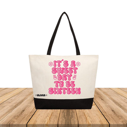Personalized Large Canvas Tote Custom Beach Shopping Travel Bag Reusable Gift for Women Accessories Organizer It Is A Sweet Day