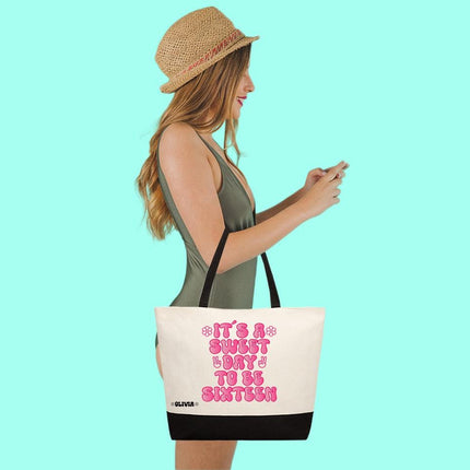 Personalized Large Canvas Tote Custom Beach Shopping Travel Bag Reusable Gift for Women Accessories Organizer It Is A Sweet Day
