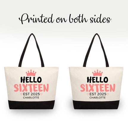 Personalized Large Canvas Tote Custom Beach Shopping Travel Bag Reusable Gift for Women Accessories Organizer Hello Sixteen