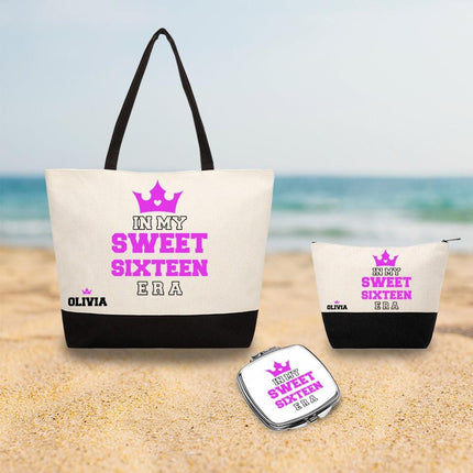 Personalized Makeup Bag Custom Travel Organizer Cosmetic Pouch for Women Toiletry Bag Accessories Storage Gift My Sweet Sixteen Era Purple