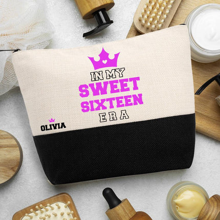Personalized Makeup Bag Custom Travel Organizer Cosmetic Pouch for Women Toiletry Bag Accessories Storage Gift My Sweet Sixteen Era Purple