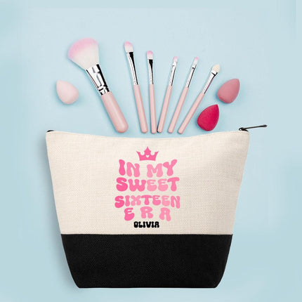 Personalized Makeup Bag Custom Travel Organizer Cosmetic Pouch for Women Toiletry Bag Accessories Storage Gift In My Sweet Sixteen Era Pink
