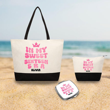 Personalized Makeup Bag Custom Travel Organizer Cosmetic Pouch for Women Toiletry Bag Accessories Storage Gift In My Sweet Sixteen Era Pink