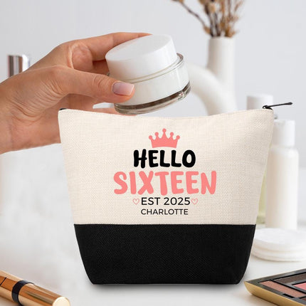 Personalized Makeup Bag Custom Travel Organizer Cosmetic Pouch for Women Toiletry Bag Accessories Storage Gift Hello Sixteen