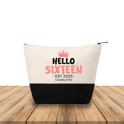 Personalized Makeup Bag Custom Travel Organizer Cosmetic Pouch for Women Toiletry Bag Accessories Storage Gift Hello Sixteen