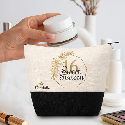 Personalized Makeup Bag Custom Travel Organizer Cosmetic Pouch for Women Toiletry Bag Accessories Storage Gift Frame With Flowers