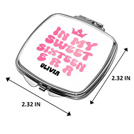 Personalized Handheld Mirror Compact Custom Travel Makeup Mirror for Women Portable Beauty Accessory Gift In My Sweet Sixteen Era Pink