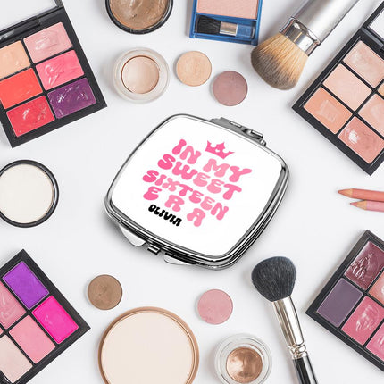 Personalized Handheld Mirror Compact Custom Travel Makeup Mirror for Women Portable Beauty Accessory Gift In My Sweet Sixteen Era Pink