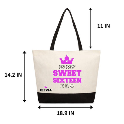 Personalized Bundle For Her Beach Tote Makeup Bag Mirror Travel Pouch Custom Gift Organizer Accessories In My Sweet Sixteen Era Purple