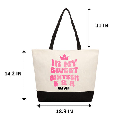 Personalized Bundle For Her Beach Tote Makeup Bag Mirror Travel Pouch Custom Gift Organizer Accessories In My Sweet Sixteen Era Pink
