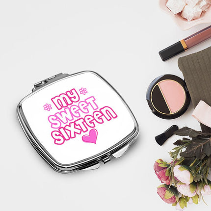 Personalized Handheld Mirror Compact Custom Travel Makeup Mirror for Women Portable Beauty Accessory Gift My Sweet Sixteen