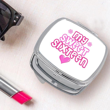 Personalized Handheld Mirror Compact Custom Travel Makeup Mirror for Women Portable Beauty Accessory Gift My Sweet Sixteen