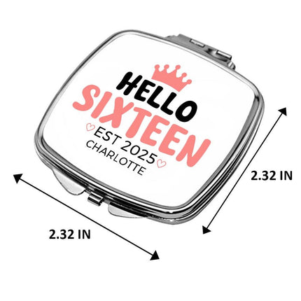 Personalized Handheld Mirror Compact Custom Travel Makeup Mirror for Women Portable Beauty Accessory Gift Hello Sixteen