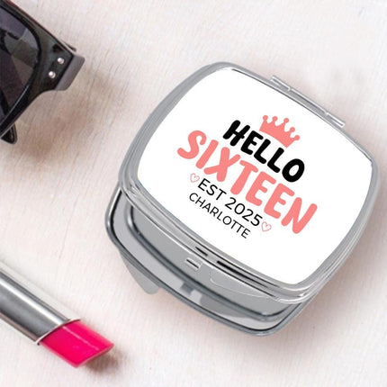 Personalized Handheld Mirror Compact Custom Travel Makeup Mirror for Women Portable Beauty Accessory Gift Hello Sixteen