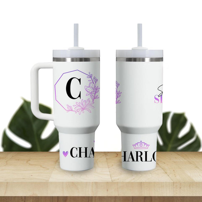 Custom Tumbler 40oz Personalized Name Insulated Bottle Water Initial And Sweet Sixteen