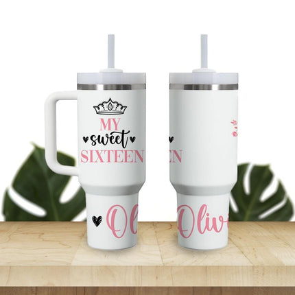 Custom Tumbler 40oz Personalized Name Insulated Bottle Water Sweet Sixteen Princess