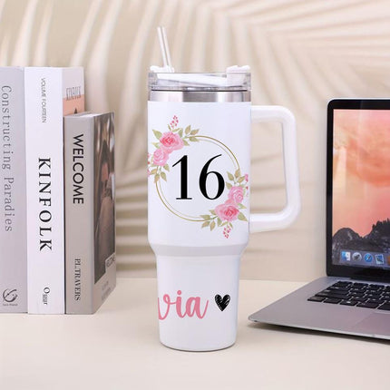 Custom Tumbler 40oz Personalized Name Insulated Bottle Water Sweet Sixteen Princess