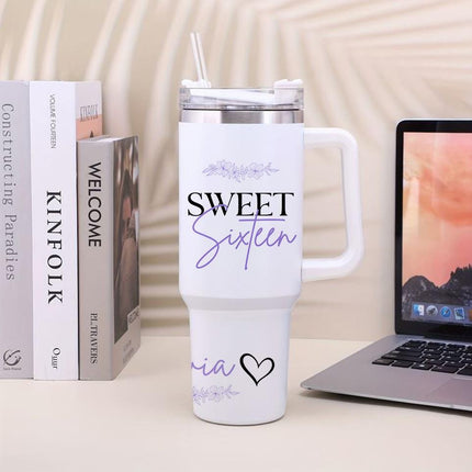 Custom Tumbler 40oz Personalized Name Insulated Bottle Water My Happy Sweet Sixteen