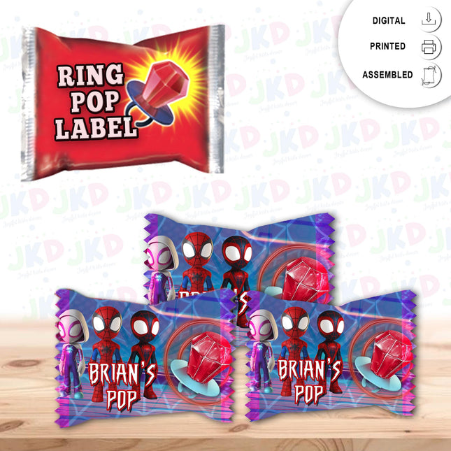 Spidey Ring Pop Label Sticker for Birthday Party Candy Favor - Digital, Stickers or Finished Options
