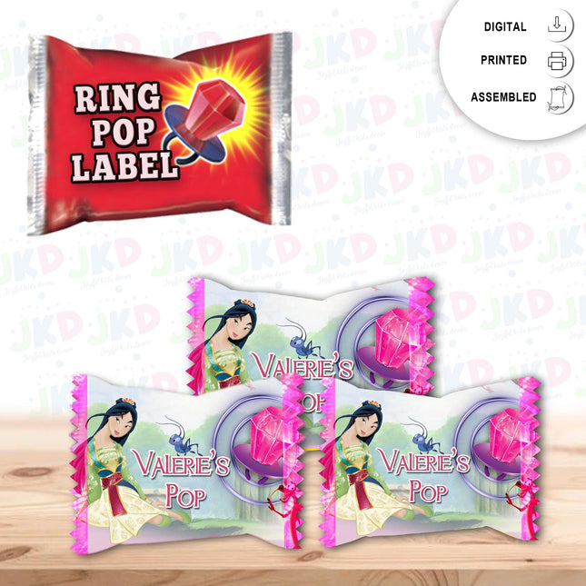 Mulan Ring Pop Label Sticker for Birthday Party Candy Favor - Digital, Stickers or Finished Options