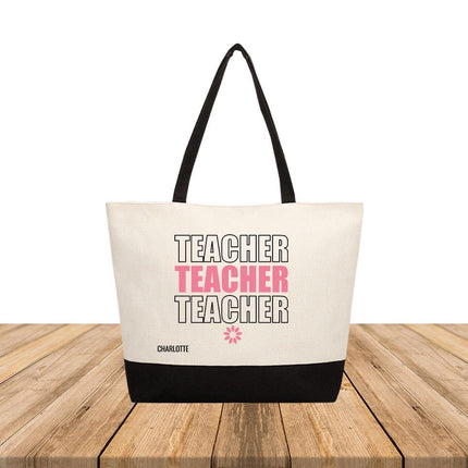 Personalized Large Canvas Tote Custom Beach Shopping Travel Bag Reusable Gift for Women Accessories Organizer Teacher