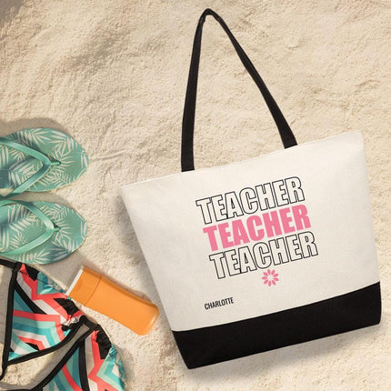 Personalized Large Canvas Tote Custom Beach Shopping Travel Bag Reusable Gift for Women Accessories Organizer Teacher